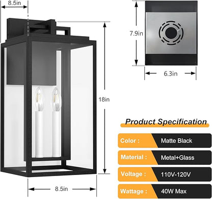 𝟏𝟖𝐈𝐍 Large Outdoor Wall Lights, Modern Exterior Lighting Fixtures with White E12 Base, Wall Mount Lantern Waterproof Outside Sconce for House Porch Patio Yard Front Door