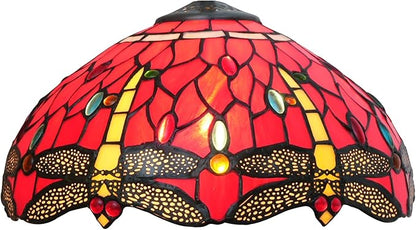 Tiffany Style Lamp Shade, 12 Inch Red Yellow Dragonfly Stained Glass Lamp Shade Replacement Lamp Cover Accessories Fit for Table Lamp Pendant Light Ceiling Light
