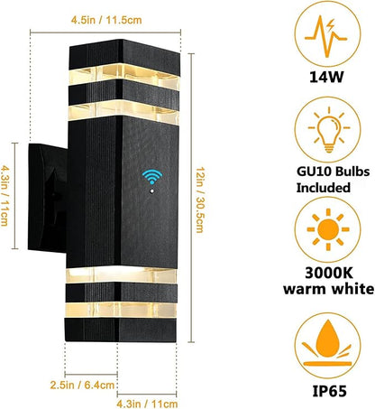 tewei Dusk to Dawn Outdoor Wall Lights Fixture, Up and Down Porch Lights Outdoor Wall Black Modern Exterior Lights, IP65 Warm White 3000K Waterproof LED Wall Sconce for House Garage, 2 Pack