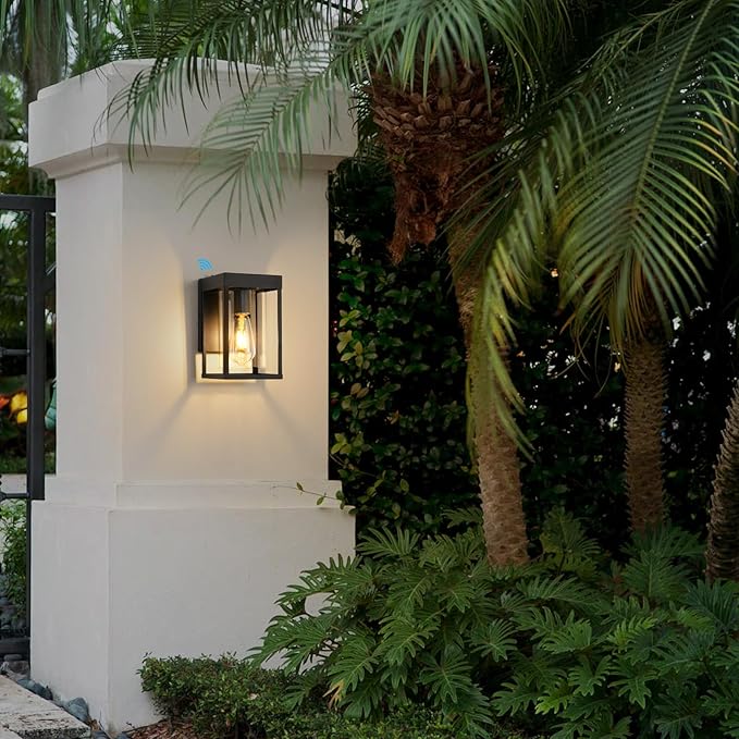 Outdoor Wall Lantern, Dusk to Dawn Outdoor Wall Sconce, 2-Pack Exterior Wall Light, Black Front Porch Light with Clear Glass, Small Waterproof Exterior Light Fixture for House, Patio, Garage