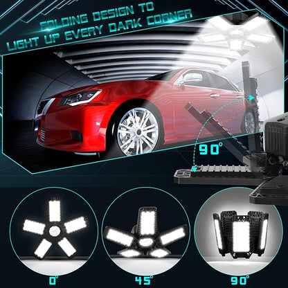 LED Garage Light - 160W 16000LM 6500K LED Garage Ceiling Lights, Screw in Shop Lighting 5+1 Deformable Panels for Attic, Basement, Workshop, E26/E27 (4)