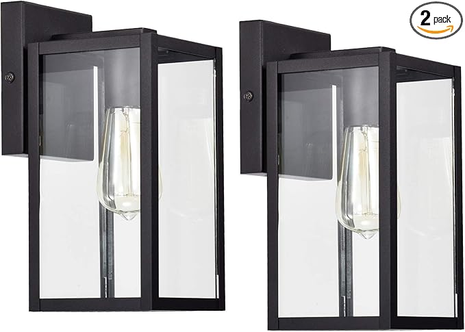 MICSIU 2 Pack Outdoor Light Fixture, Black Exterior Sconce Light with E26 Base Socket, 11 Inch Outside Wall Mount Lights for House, Yard, Shop, Doorway, Pathway, Balcony