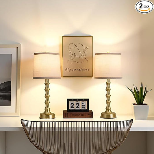 24" Gold Table Lamps Set of 2 with White Shade, Modern Small Bedroom & Nightstand Lights for Living Room & End Table