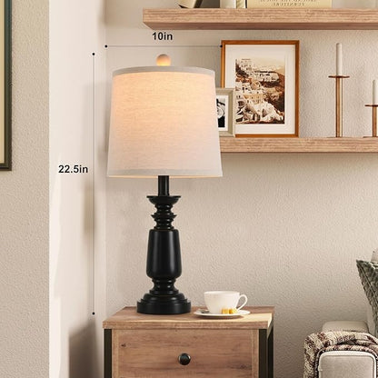 Terpsichore Lamps Set of 2 Modern Farmhouse Table Lamp Bedside Reading Lights Living Room End Lamps Bedroom Night Light,High 22.5 Inch,Matte Black,with Fabric Lamp Shade,Bulb Not Included