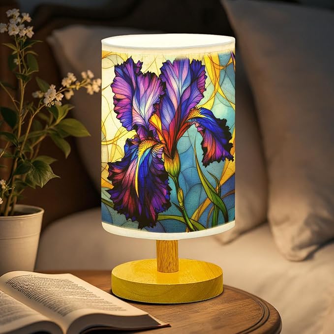 Butterfly Table Lamp LED 3-Color Pressed Bedside, Shade Lamp with Wood Base for Bedroom Living Room Desk Office TL01 (Iris)