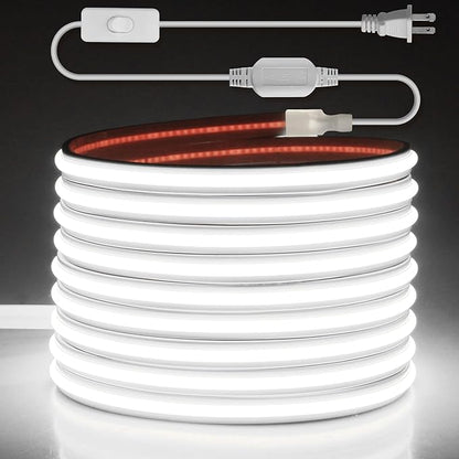 Aclorol AC 110V COB LED Strip Lights Plug in 16.4FT 288led/M High Density Flexible COB LED Rope Light Waterproof for Outdoor Patio Garden Decor IP68 Daylight White 6000K with Strong Self-Adhesive