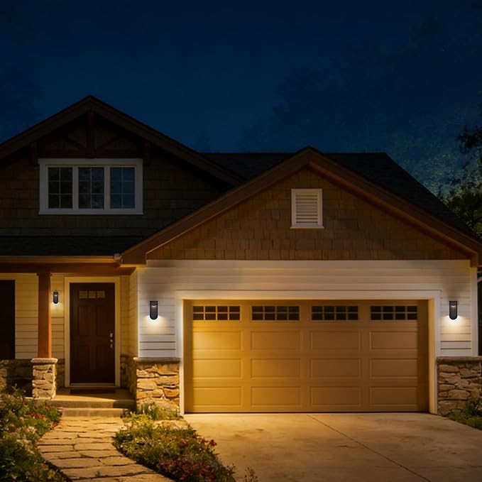 Alighting Modern Outdoor Wall Light 1 Pack, Dual LED Downward Wall Sconce 10W 3000K, Waterproof Black Iron Exterior Wall Mount Light Fixture, Hardwired for Porch, Front Door, Garage, Patio