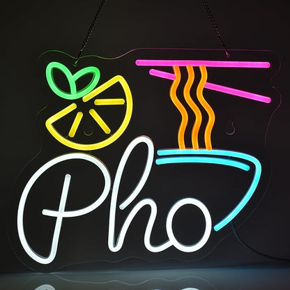 Pho Neon Sign Led Light up Sign for Business Vietnamese Pho Restaurant Vietnam Noodles Shop, USB Powered Ultra Bright Dimmable Neon Billboard 15" x 12.6" Handmade LED Neon Tubing Signs