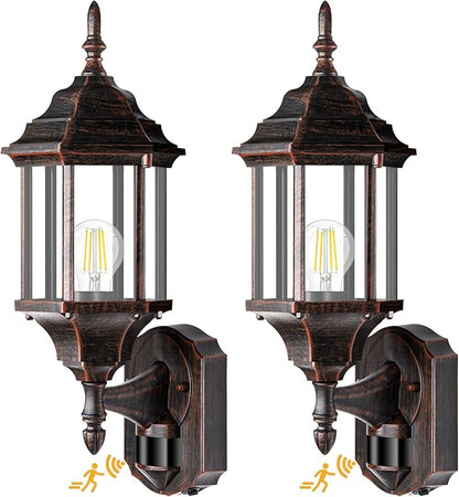 Redluck Motion Sensor Outdoor Lights, 2 Pack 16 inch Dusk to Dawn Outside Porch Lights, Waterproof Anti-Rust Aluminum Outdoor Wall Lights for House, Garage, Front Door, Antique Black and Bronze Gold