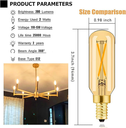 Leools E12 LED Bulb Dimmable 2W Equal 25 watt Light Bulb Warm White Ambe 2500K T6 T25 E12 Candelabra Bulb 25w for Chandeliers,Ceiling Fan e12 Light Bulb,Pack of 12.