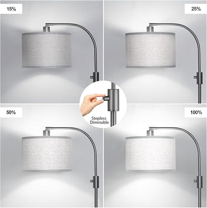 【Upgraded】 Dimmable Gray Floor Lamp, 1203 Lumens LED Bulb Included, Arc Floor Lamps for Living Room Modern Standing Lamp with Gray Linen Shade, Tall Lamp for Living Room Bedroom Office Reading Room