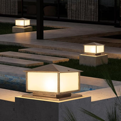 SLAWA Outdoor Post Lights with Mount Base, Exterior Patio Pillar Lights Outdoor Fixture with Aluminum Housing, Outdoor Column Lights Fixture with Tempered Glass for Front Yard, Garden Porch