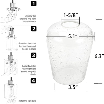 Wine Glass Lamp Shade for Light Fixture, 6.3" Height, 1-5/8 Inch Fitter, 3 Pack Clear Seeded Bubble Effect Glass Shade Replacement Globe
