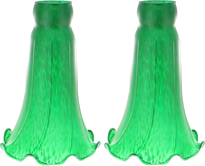 Lily Flower Glass Lampshade Replacement, 2 Pack,Tulip Style Table Floor Lamp Shade Replacement 4.2" x 4.2" x 6.7" (Green)