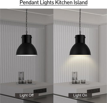 BoostArea Black Pendant Lights Kitchen Island, 10.6" Large Metal Shade and 70.9'' Adjustable Height, Modern Pendant Lighting Fixtures,Farmhouse Hanging Pendant Light for Kitchen Island/Bar,No E26 Bulb