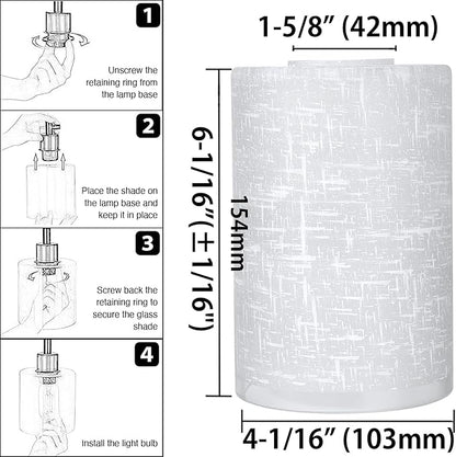 Glass Lamp Shade Replacement Globe & Cover for Light Fixture, 6-1/16" Height 4-1/16" Diameter, 1-5/8 inch Fitter, 5 Pack Frosted White Linen Cylinder Glass Shade