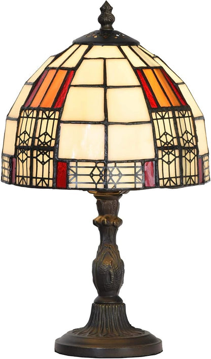 Bieye L10728 Color Block Tiffany Style Stained Glass Table Lamp with 8-inch Wide Lampshade for Bedside Bedroom Living Room, 13" H