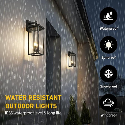 tewei 2 Pack Large Size Outdoor Wall Lantern Exterior Wall Light Fixture, 22 Inch Matte Black Porch Light Waterproof Outdoor Lights for House with Clear Glass Shade, E12 Exterior Sconces for Garage