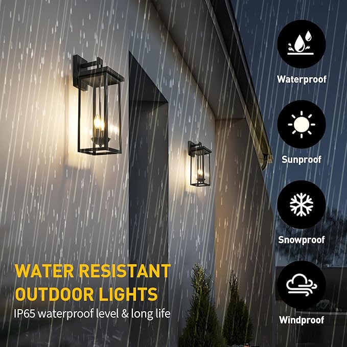tewei 22 Inch Large Outdoor Wall Lights, Dusk to Dawn Exterior Lighting Fixtures Black Modern Porch Light Outdoor Wall Lantern Sconce Lights for House Garage with Clear Glass Shade, E12 Base, 2 Pack