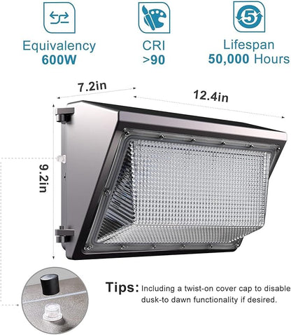 Lightdot 4Pack 150W LED Wall Pack Lights - 22500Lm(150Lm/W) Dusk-to-Dawn (100-277V) 5000K IP65 Outdoor Exterior Lighting Fixture for Warehouse/Parking Lots | 5-Yr Warranty, ETL(Height:10~20ft)