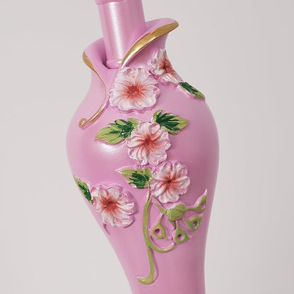 Cute Table Lamp with Fabric Lampshade, Antique Flower Decorative Bedside Desk Nightstand Lamp, Handmade Night Light for Bedroom Living Room (Pink)