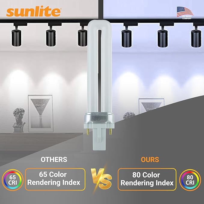 Sunlite PL13/SP50K Compact Fluorescent Single U-Shaped Twin Tube Light Bulb, 13 Watts, 120 Volts, 720 Lumens, 2-Pin GX23 Base, 5000K Daylight, 10 Pack