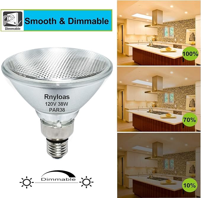 4 Pack Long Lifespan PAR38 Flood Light Bulb, Dimmable 38W 120V, High Output 400LM, Warm White, E26 Base, Indoor/Outdoor