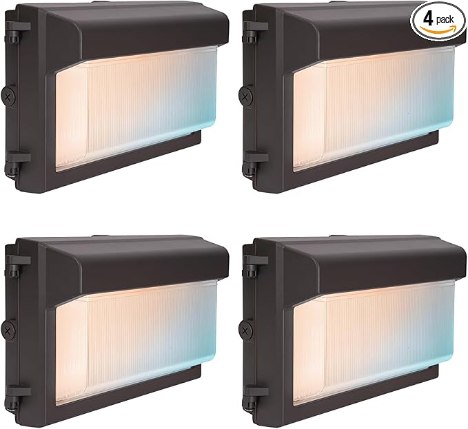 120W LED Wall Pack Light 4Pack, Glass Lens LED Wall Lights with Photocell, 4000/5000/6500K 3CCT, 80/100/120W Selectable, Commercial Outdoor Security Lighting for Building Parking Lot, ETL Listed
