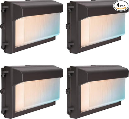 120W LED Wall Pack Light 4Pack, Glass Lens LED Wall Lights with Photocell, 4000/5000/6500K 3CCT, 80/100/120W Selectable, Commercial Outdoor Security Lighting for Building Parking Lot, ETL Listed