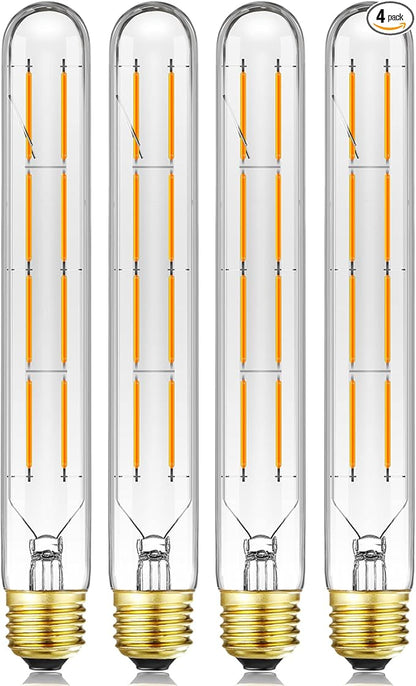 Leools T10 Led Long Bulbs 8W,E26 Dimmable Tubular Bulb,Equivalent 75 Watt, E26 Edison Style Vintage LED Filament Light Bulb,2700K Warm White,8.9in(225mm),4-Pack.