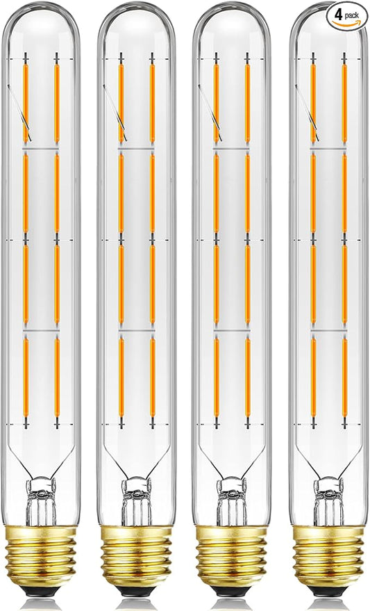 Leools T10 Led Long Bulbs 8W,E26 Dimmable Tubular Bulb,Equivalent 75 Watt, E26 Edison Style Vintage LED Filament Light Bulb,2700K Warm White,8.9in(225mm),4-Pack.