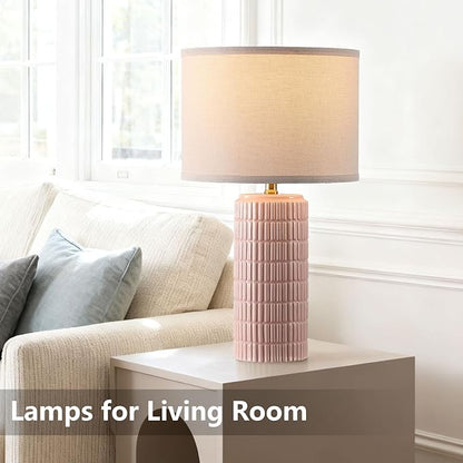 Modern Ceramic Table Lamp Set of 2, Bedside Lamp for Bedroom Decor, Nightstand Lamp with 3 Color Temperatures, Desk Light for Living Room Dorm Office, White