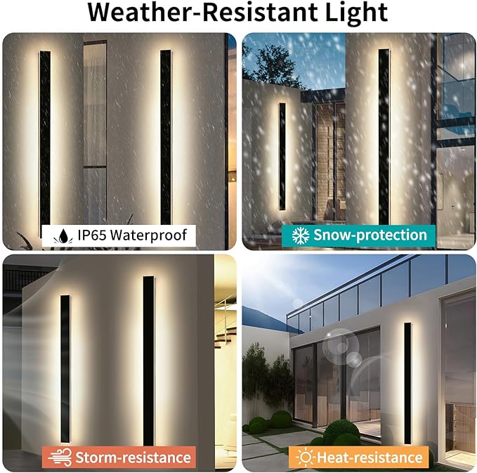 Mikeru 71" 2Pack Outdoor Wall Sconce 3000K Warm White - IP65 Waterproof Black Exterior Light, Hardwired Wall Mounted Fixture for Porch, Patio & Entryway | Non-Dimmable Weatherproof Design