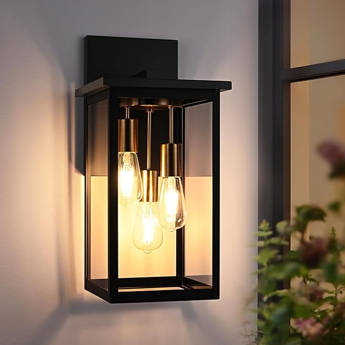 TODOLUZ 3-Light Large Outdoor Wall Light Fixture, Waterproof Exterior Porch Wall Sconce Lighting for Garage House Patio, E26 Bulb Base