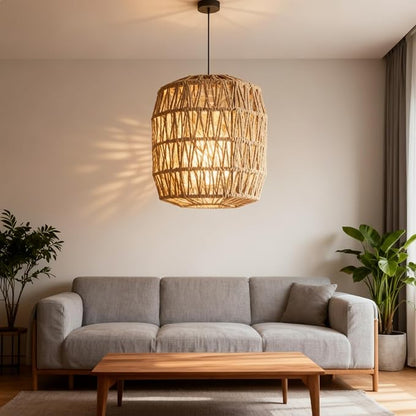 Baquler 4 Pcs Lamp Shade Pendant Light Shade Woven Lampshade Hanging Replacement Light Covers Boho Lamp Cover Home Decor, Farmhouse Rustic Wall Sconces for Table Lamps Floor Lamps