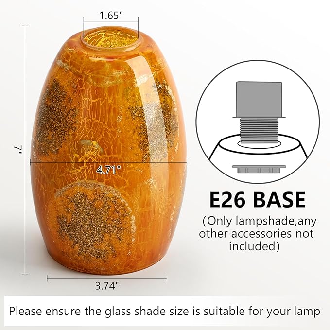 Oval Glass Lamp Shade Cover for Kitchen Pendant Light over Island, Yellow Stone Crackle Hanging Ceiling Light Fixture Replacement, 7x4.71" with 1.65" Fitter, Pendant Chandelier Glass Shade 3 Pack