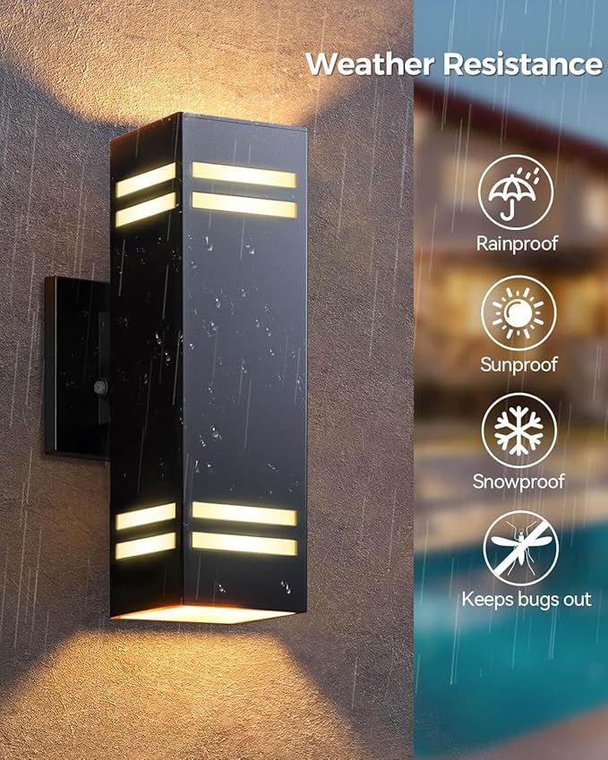 KIZON Smart Outdoor Wall Lights Dusk to Dawn Outdoor Lighting RGB Color Changing 2 Pack, Modern Exterior Lighting Fixtures with Remote Control, Waterproof Ambiance Up and Down Lights