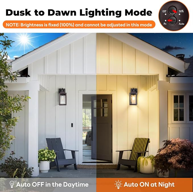BesLowe 2-Pack Motion Sensor Outdoor Wall Lights, Dusk to Dawn Porch Lights Outdoor Sconces with Water Ripple Glass, Brown Exterior Lighting Fixtures Wall Mount, Outside Lights for House Front Door