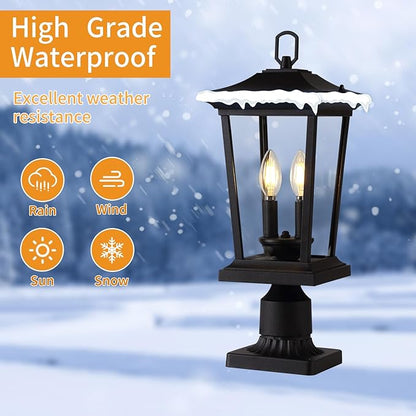 Outdoor Post Lights, Cast Aluminum Lamp Post Light Fixture, 2-Light Pole Mount Light with Clear Glass, Outdoor Pier Mount Light Matte Black Finish