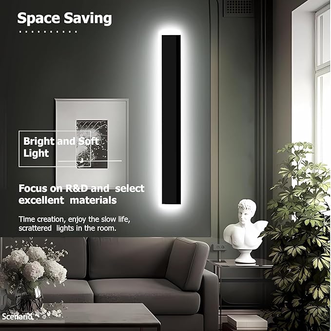 39in Modern Outdoor Lights Fixture,4.33in Wide Dimmable Exterior Wall Lights for Garage and Front Door,Long Outdoor Wall Sconce IP65 Waterproof,Black LED Outdoor Entrance Lighting