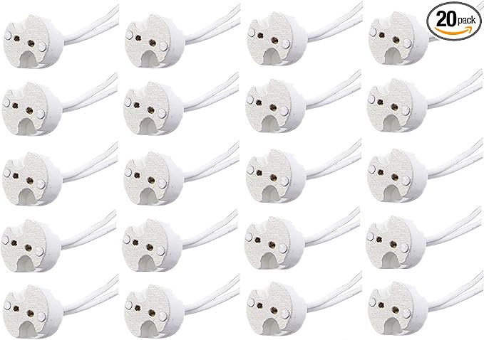 Bioluz LED 20 Pack MR16 Light Socket for Halogen and LED, fits All GU5.3 Sockets, Ceramic Base with Silicon Wire Also fits MR11 and G4 (Pack of 20)