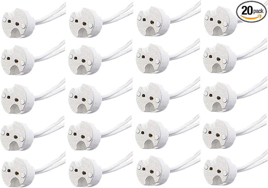 Bioluz LED 20 Pack MR16 Light Socket for Halogen and LED, fits All GU5.3 Sockets, Ceramic Base with Silicon Wire Also fits MR11 and G4 (Pack of 20)