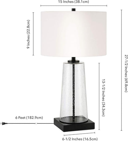 Dax 27.5" Tall Table Lamp with Fabric Shade in Seeded Glass/Blackened Bronze/White