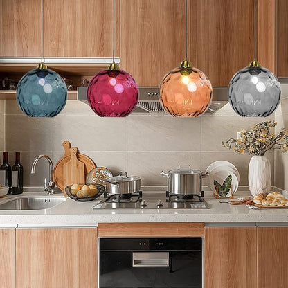 7.8 Inches Navy Blue Glass Globe Pendant Lights Fixtures E26 Modern Farmhouse Glass Ball Pendant Lighting with Gold Brass Finish (Navy Blue)