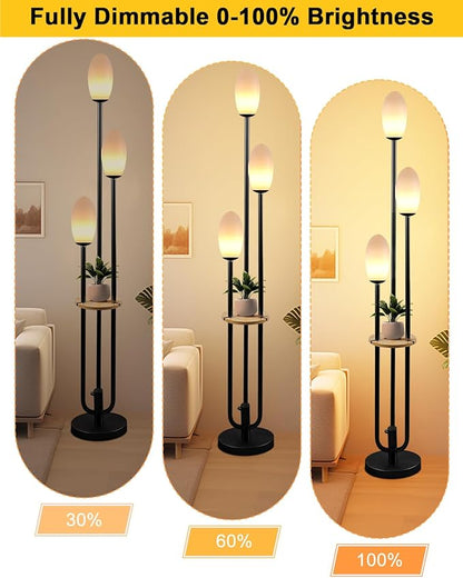 Black Dimmable Floor Lamp with Table, Unique Candle Holder Style Tall Standing Lamps with 3000K G9 Bulbs for Reading, Mid Century Modern Floor Lamp for Living Room Bedroom Office
