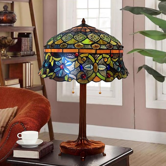 Tiffany Lamp Shade Replacement Only 16X9 Inch Stained Glass Banker Jeweled Lampshades 1 Pcs Hat Light Cover Accessories for Table Lamp Floor Lamp Desk Reading Lights Study Room Lights