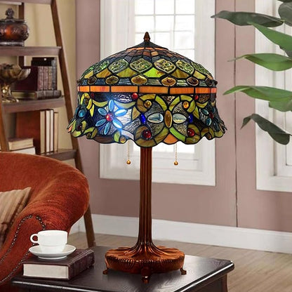Tiffany Lamp Shade Replacement Only 16X9 Inch Stained Glass Banker Jeweled Lampshades 1 Pcs Hat Light Cover Accessories for Table Lamp Floor Lamp Desk Reading Lights Study Room Lights