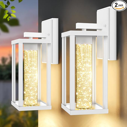 2-Pack Outdoor Wall Light Fixture, Exterior Waterproof Wall Lantern Sconce with Crystal Bubble Glass, Anti-Rust Modern POutside Lighting for Porch, House, Patio, Garage, Entryway