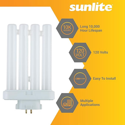 Sunlite 41760 FML27/65K/2PK Quad Tube Plug-in Compact Fluorescent Lamp, FML 4-Pin, 27 Watts, 1500 Lumens, 6500K Daylight, 4-Pin (GX10q4) Base, 120 Volts, 6 Pack