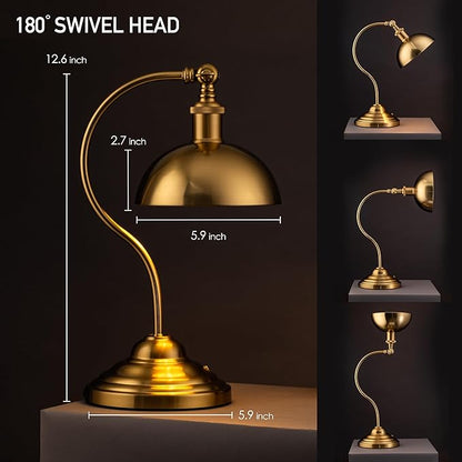 O'Bright Bankers - Cordless LED Table Lamp, Battery-Operated, Rechargeable, 3-Level Dimming, Universal USB-C Charging, 180° Swivel Head, Luxury Metal Shade, Antique Brass